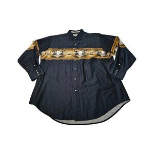 Vintage Cumberland Outfitters Pearl Snap Western Shirt Steer Head Men’s XL Black